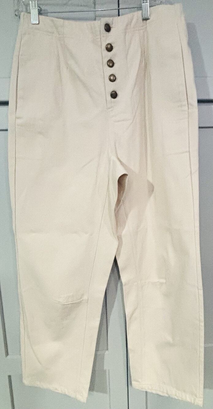 Bluivy Beige Cotton Twill High Rise Cropped Straight Leg Pants Pockets M